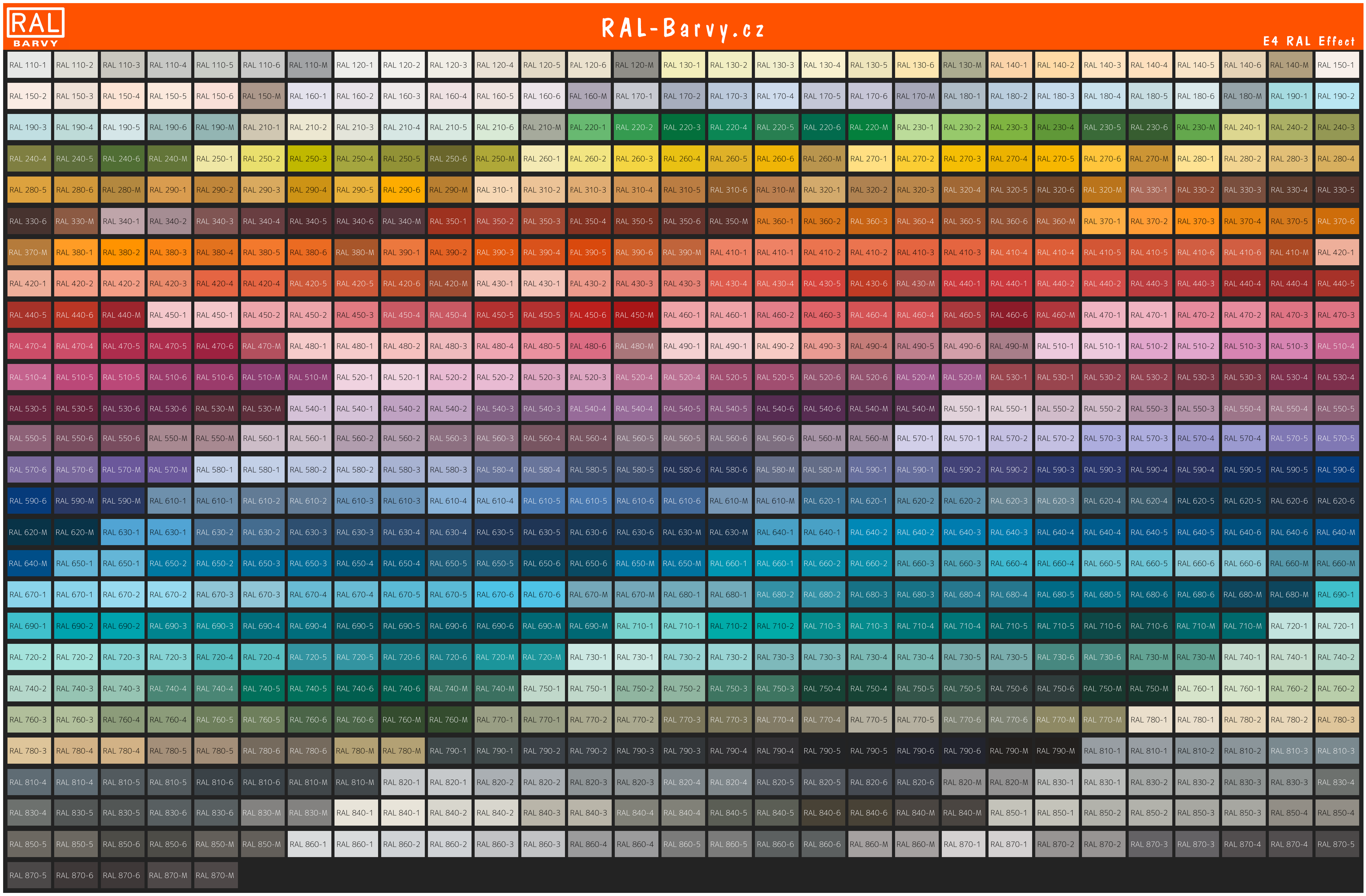 RAL Effect Colour chart